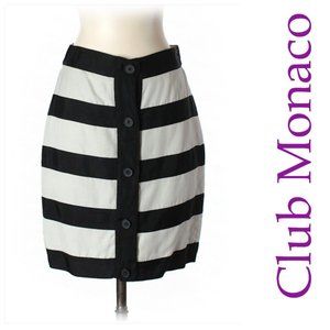 Club Monaco Classic Nautical Button Accent Black and White Striped Skirt